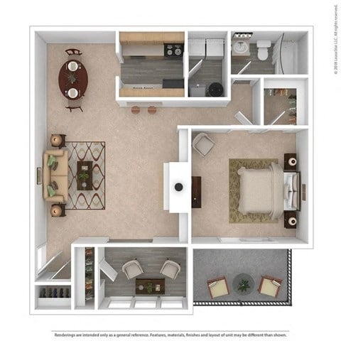 Floor plan for 1 bed, 1 bath, 1005 sqft